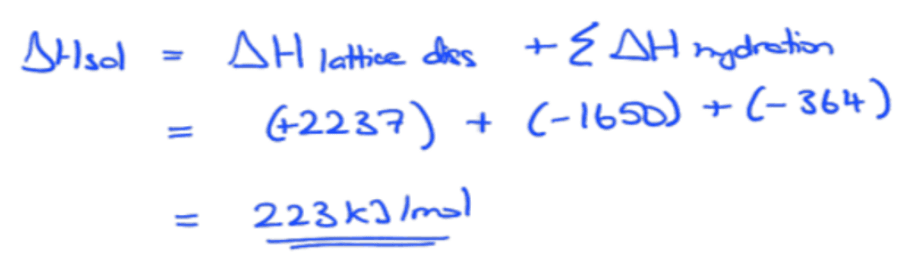 An A Level Chemistry calculation with handwritten student working