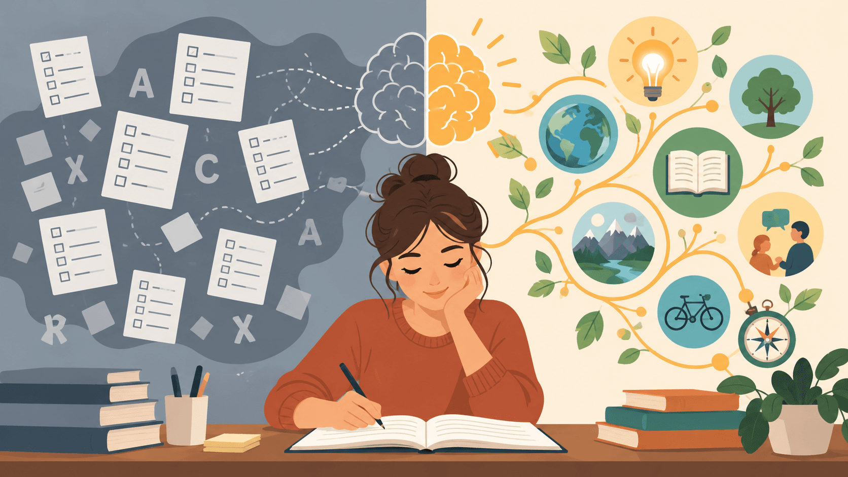 A student connecting revision with ideas, experiences and real-world knowledge